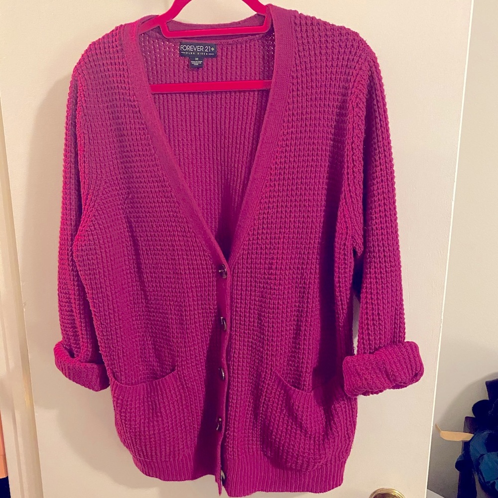 🌺Magenta Forever 21 Waffle Knit Cardigan